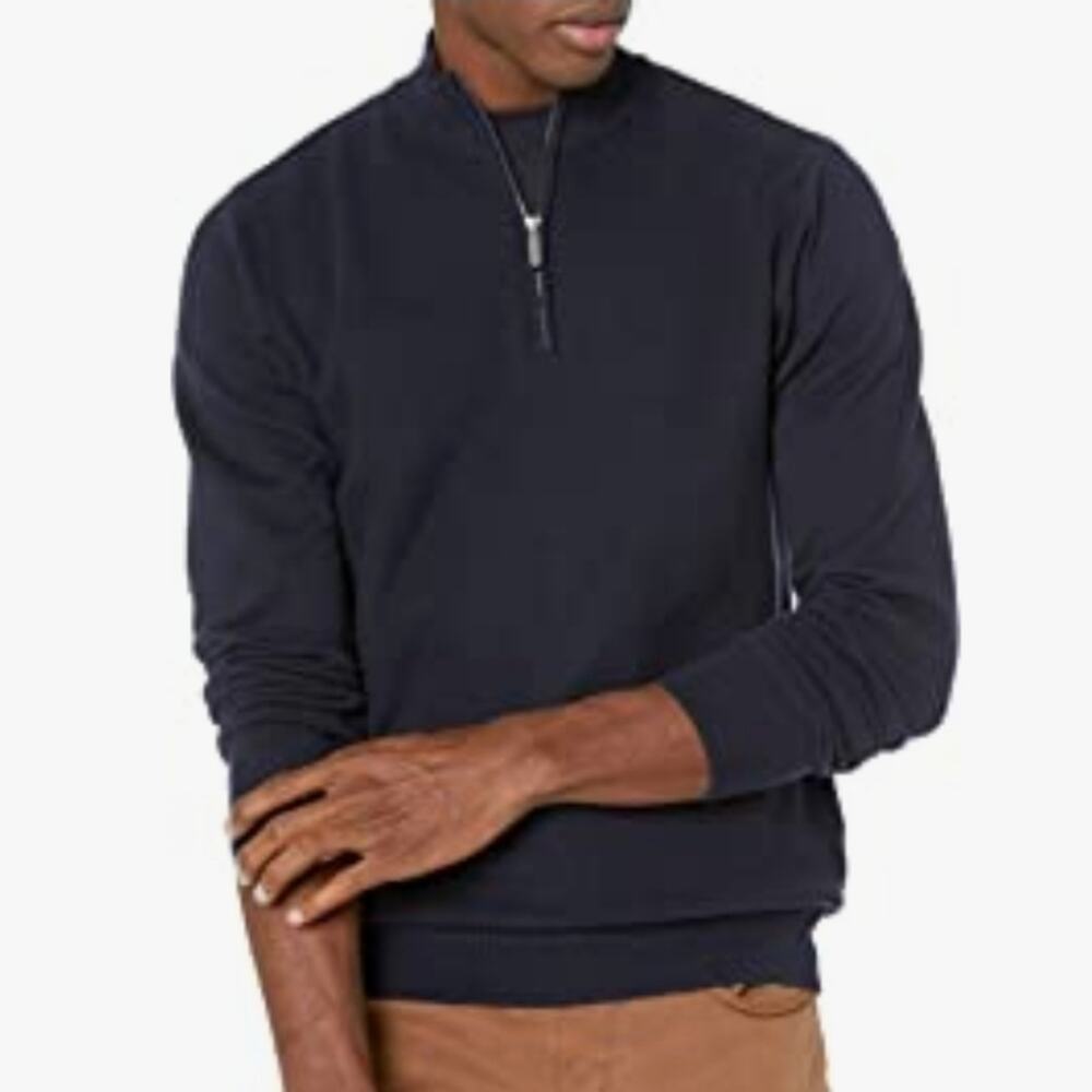 Ben Sherman Quarter-Zip Pullover Sweater Knit Ribbed Long Sleeve Navy Men's L